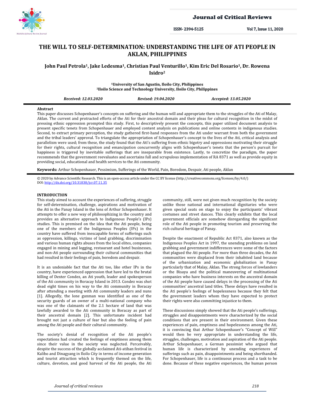 The Will to Self-Determination: Understanding the Life of Ati People in Aklan, Philippines