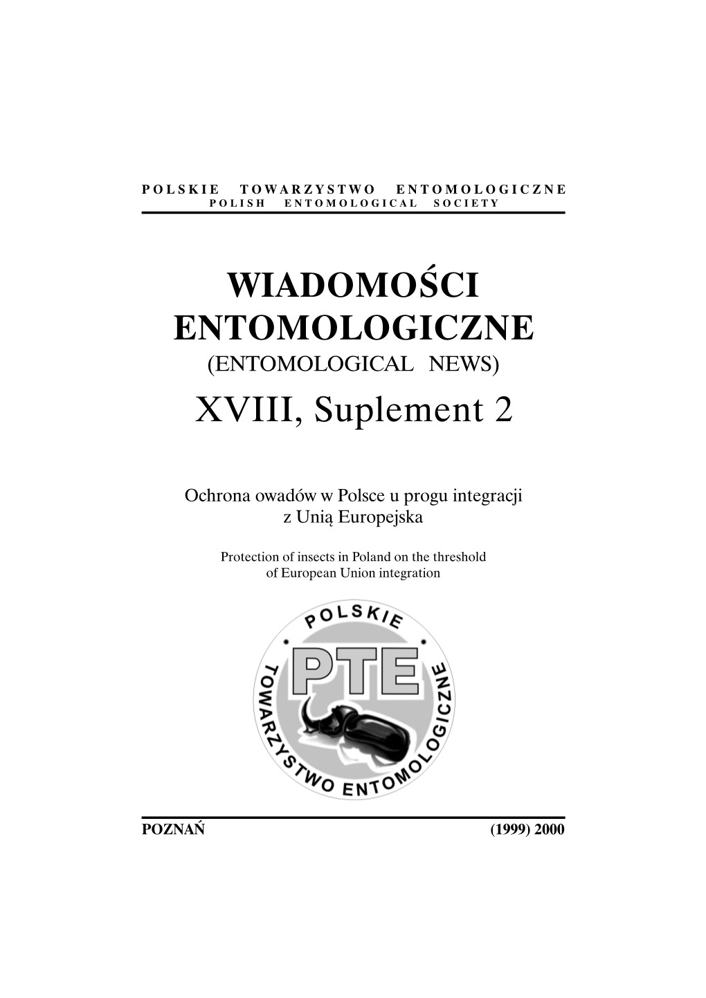 WIADOMOŚCI ENTOMOLOGICZNE XVIII, Suplement 2