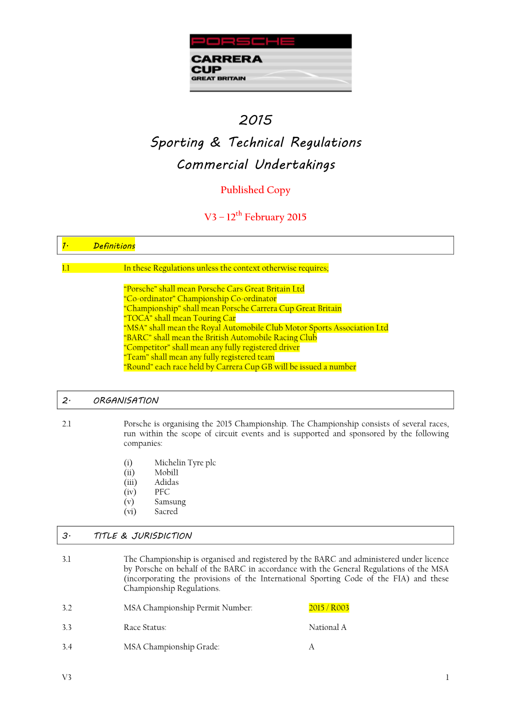 2015 Sporting & Technical Regulations Commercial