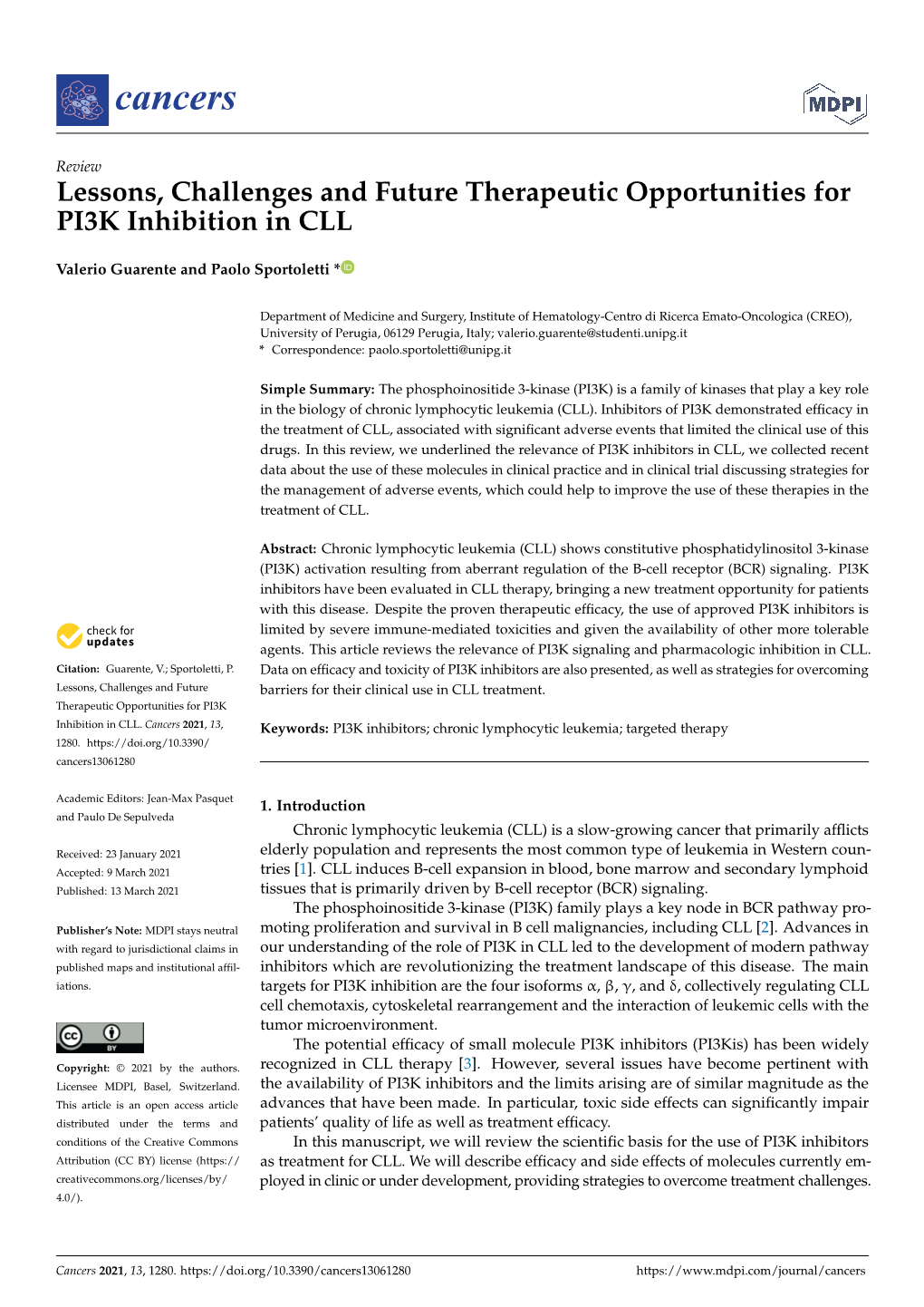 Lessons, Challenges and Future Therapeutic Opportunities for PI3K Inhibition in CLL