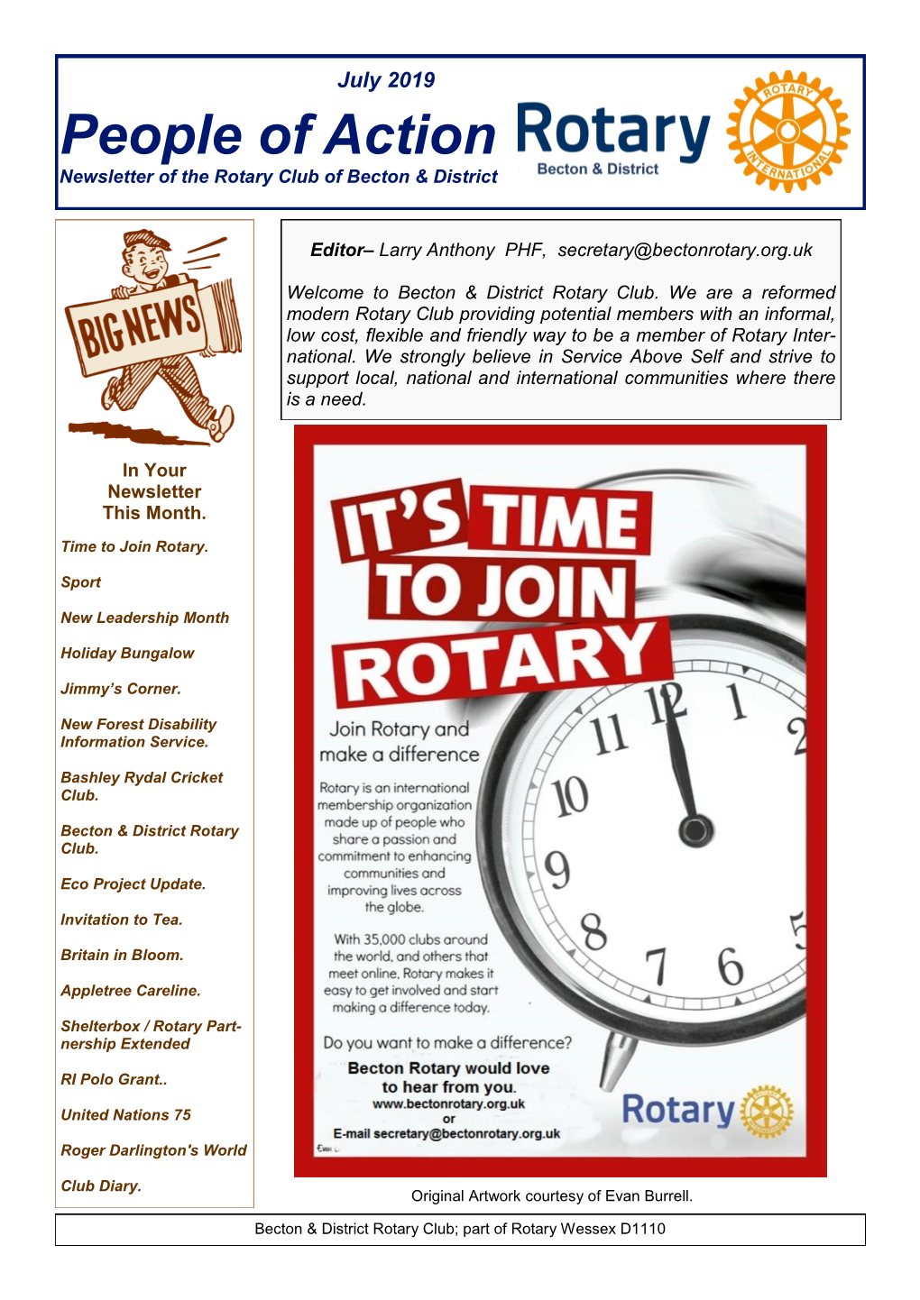 People of Action Newsletter of the Rotary Club of Becton & District