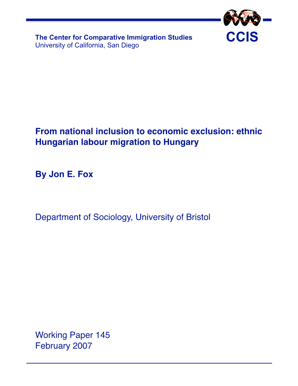 Ethnic Hungarian Labour Migration to Hungary