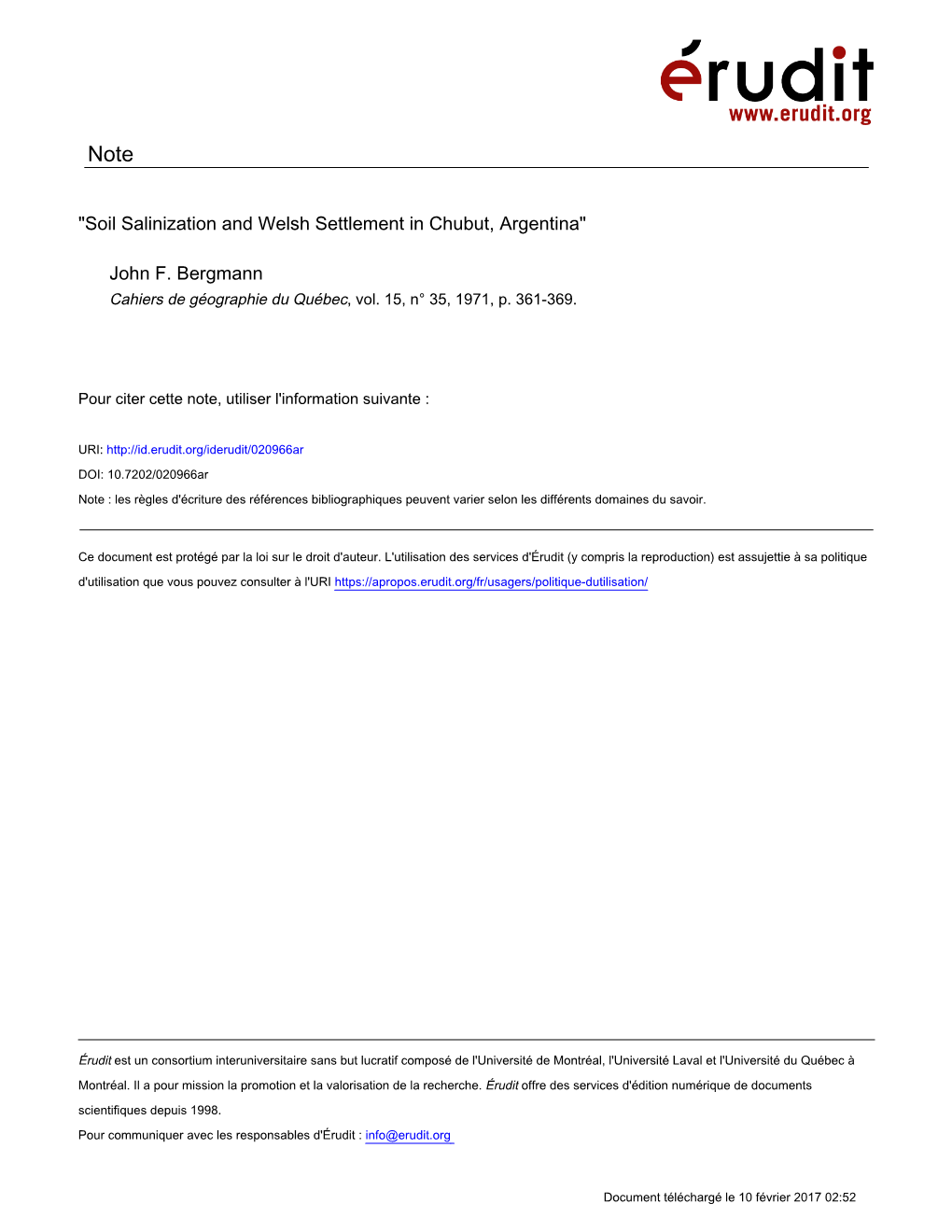 "Soil Salinization and Welsh Settlement in Chubut, Argentina"