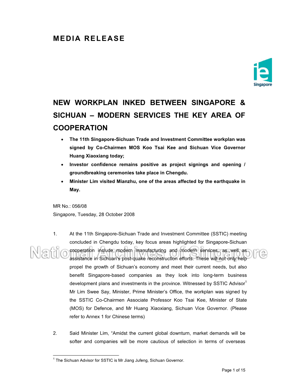 Media Release New Workplan Inked Between Singapore