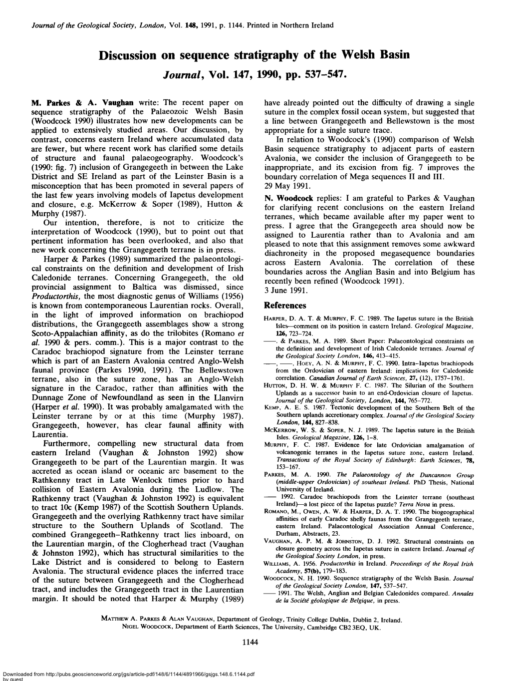 Discussion on Sequence Stratigraphy of the Welsh Basin Journal, Vol