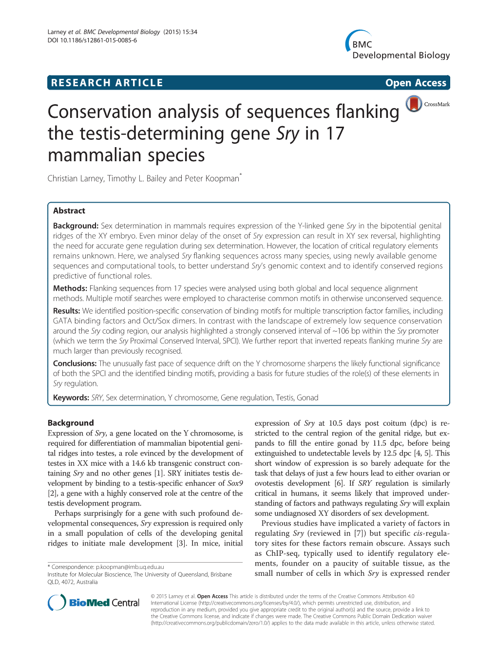 Conservation Analysis of Sequences Flanking the Testis-Determining Gene Sry in 17 Mammalian Species Christian Larney, Timothy L