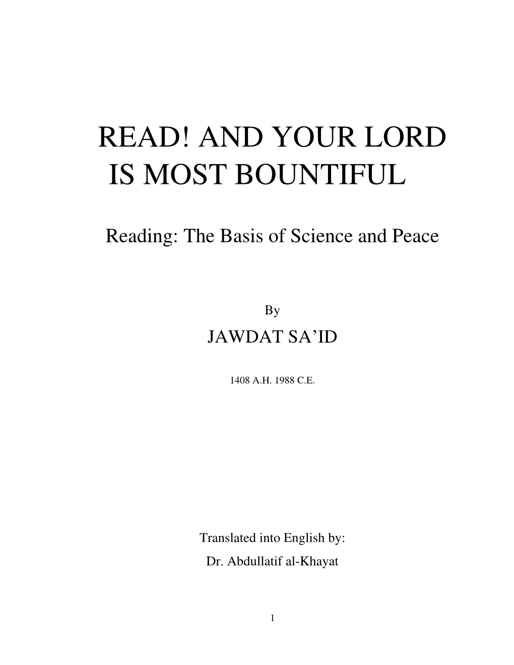 Read! and Your Lord Is Most Bountiful