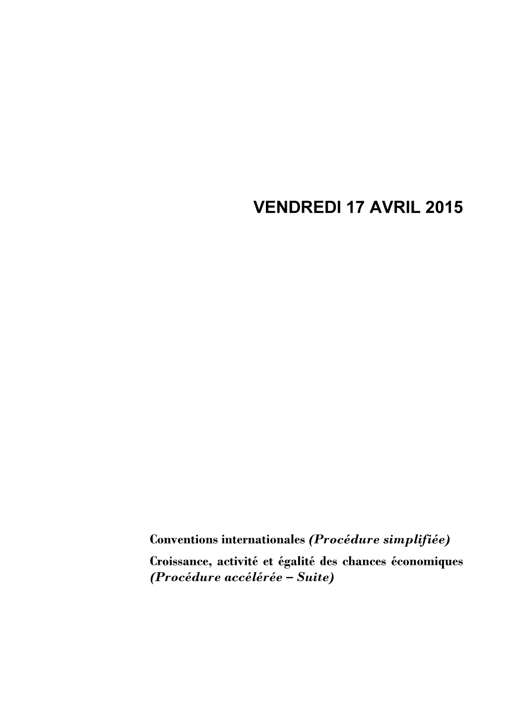 Vendredi 17 Avril 2015