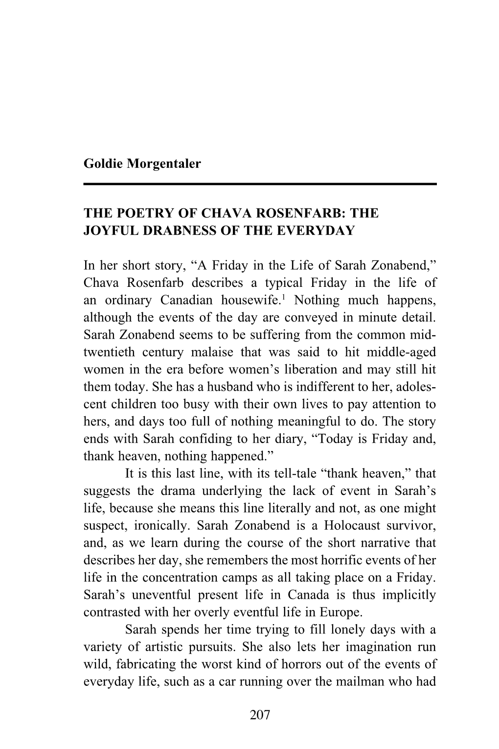 207 Goldie Morgentaler the POETRY of CHAVA ROSENFARB: THE