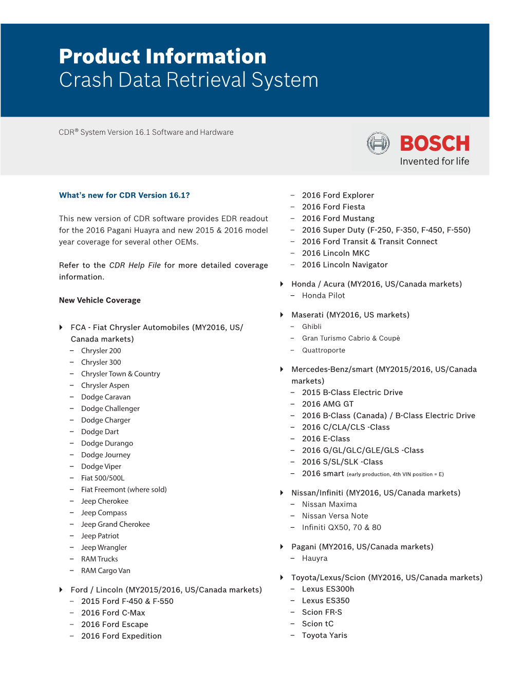 Product Information Crash Data Retrieval System