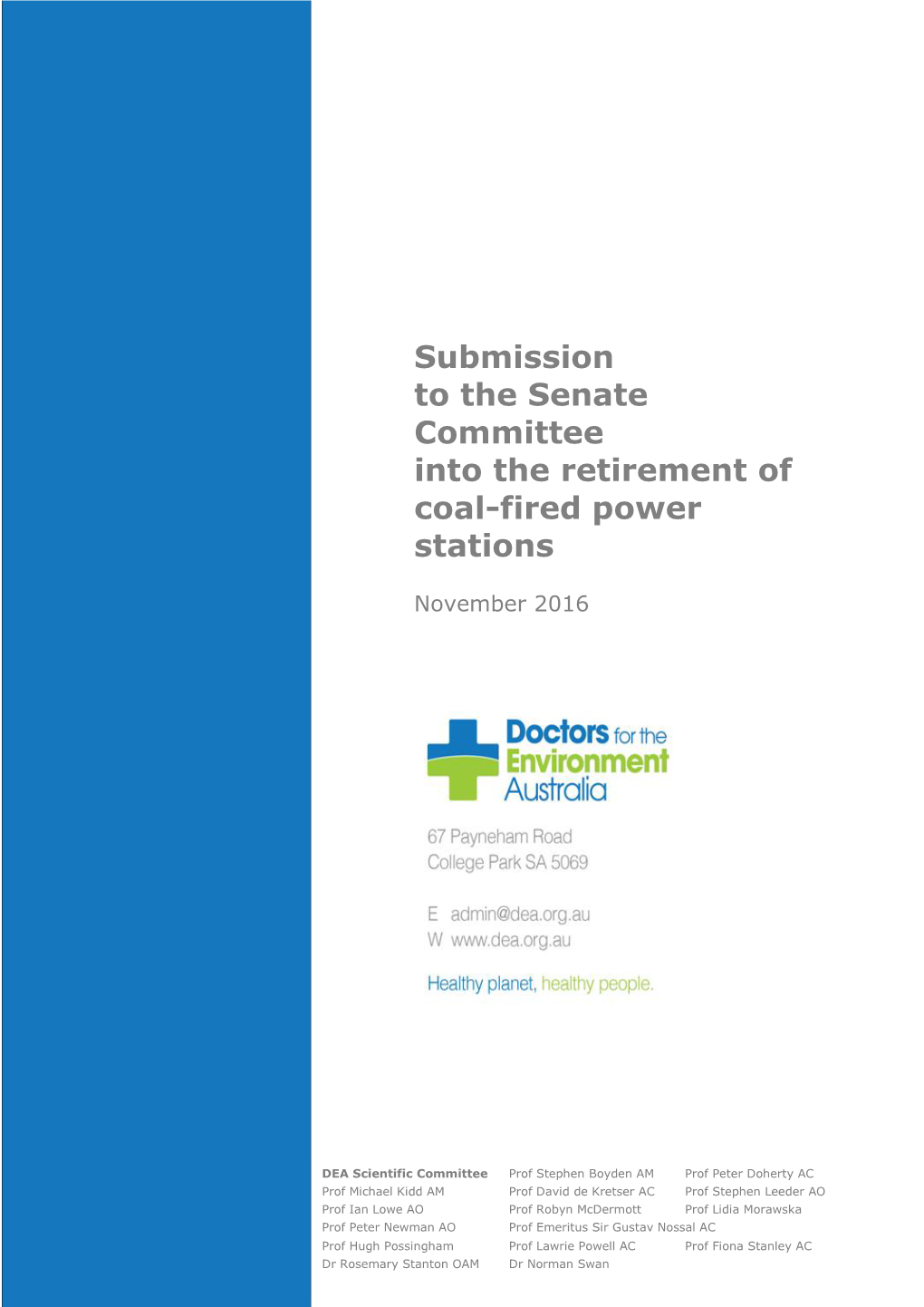 Submission to the Senate Committee Into the Retirement of Coal-Fired