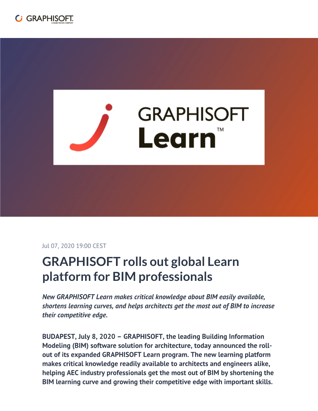 GRAPHISOFT Rolls out Global Learn Platform for BIM Professionals