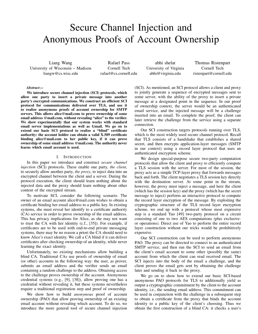 Secure Channel Injection and Anonymous Proofs of Account Ownership