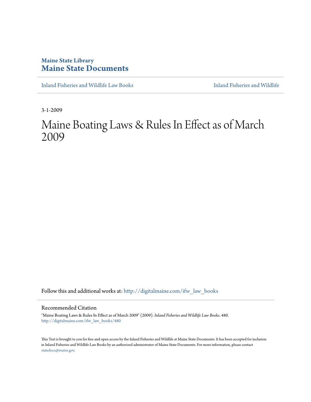 Maine Boating Laws & Rules in Effect As of March 2009