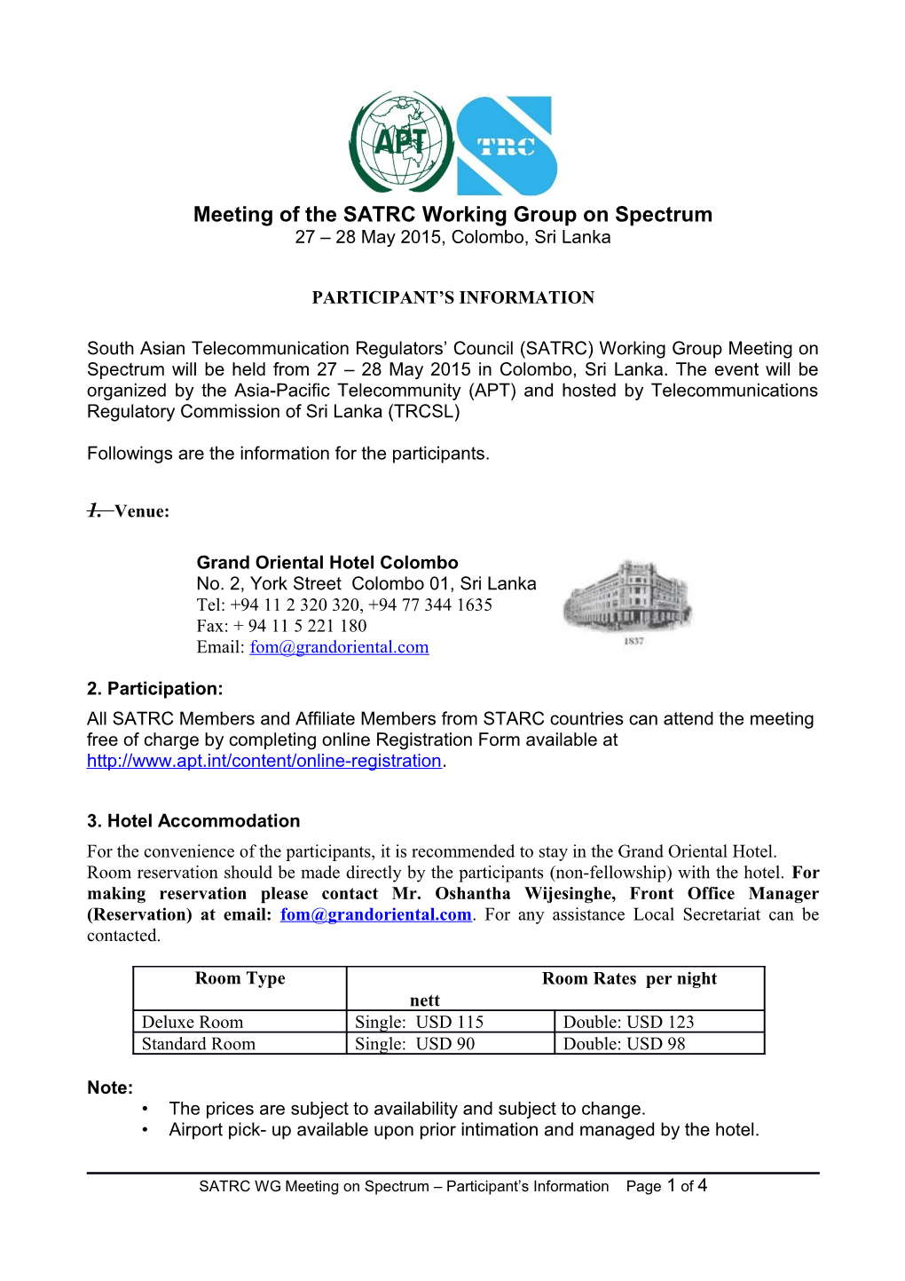 Meeting of the SATRC Working Group on Spectrum