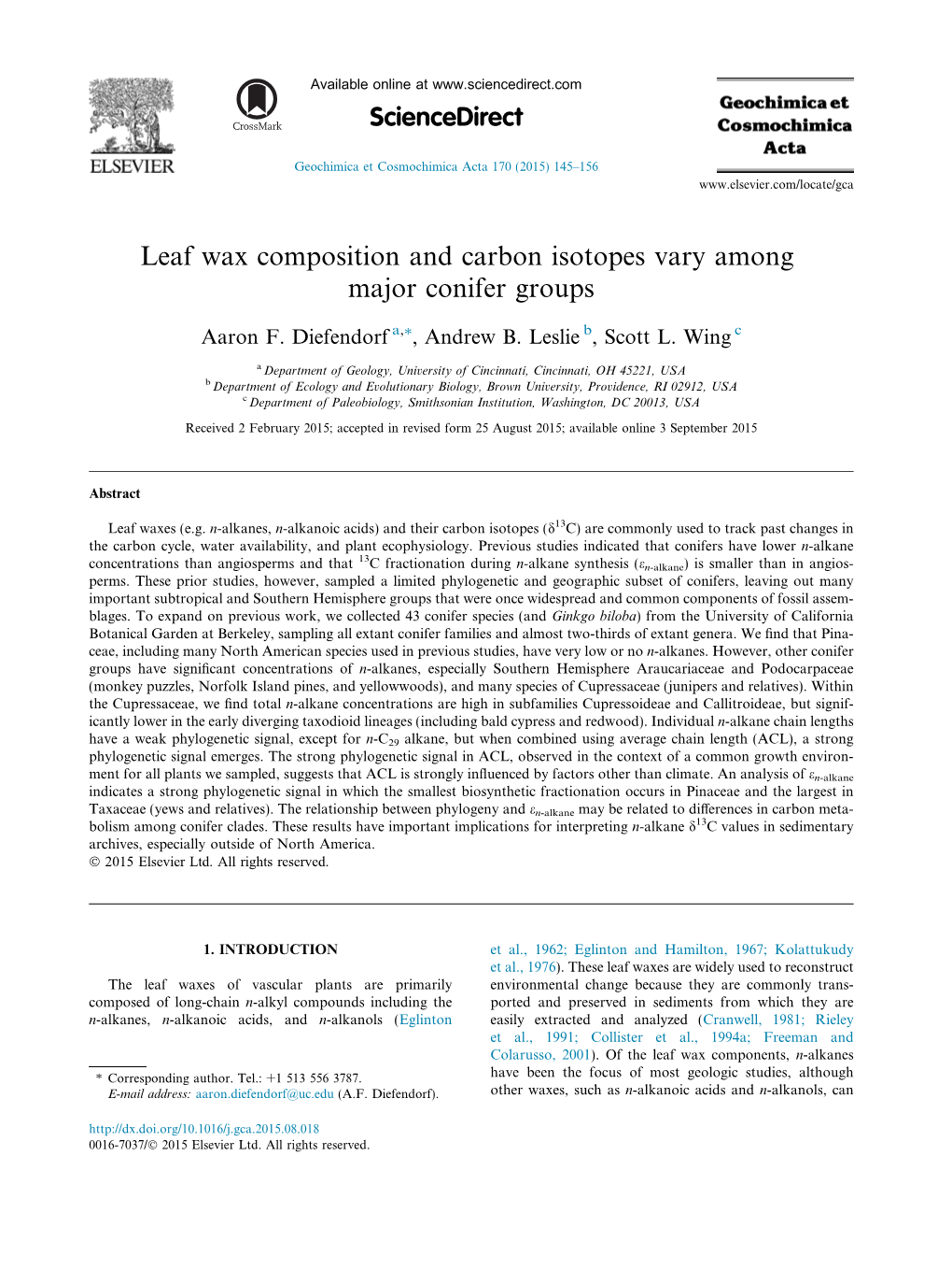 Leaf Wax Composition and Carbon Isotopes Vary Among Major Conifer Groups
