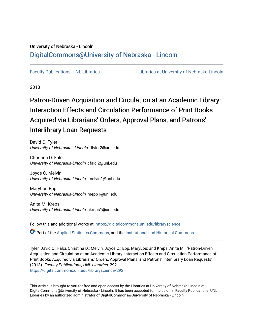 Patron-Driven Acquisition and Circulation at an Academic Library