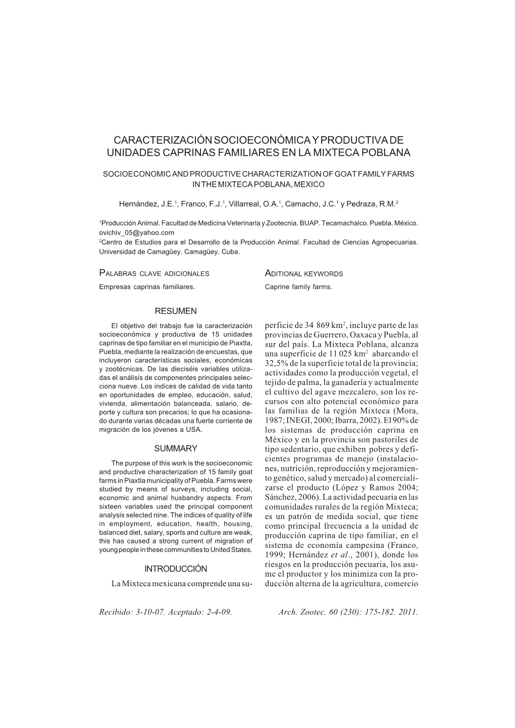 Caracterización Socioeconómica Y Productiva De Unidades Caprinas Familiares En La Mixteca Poblana