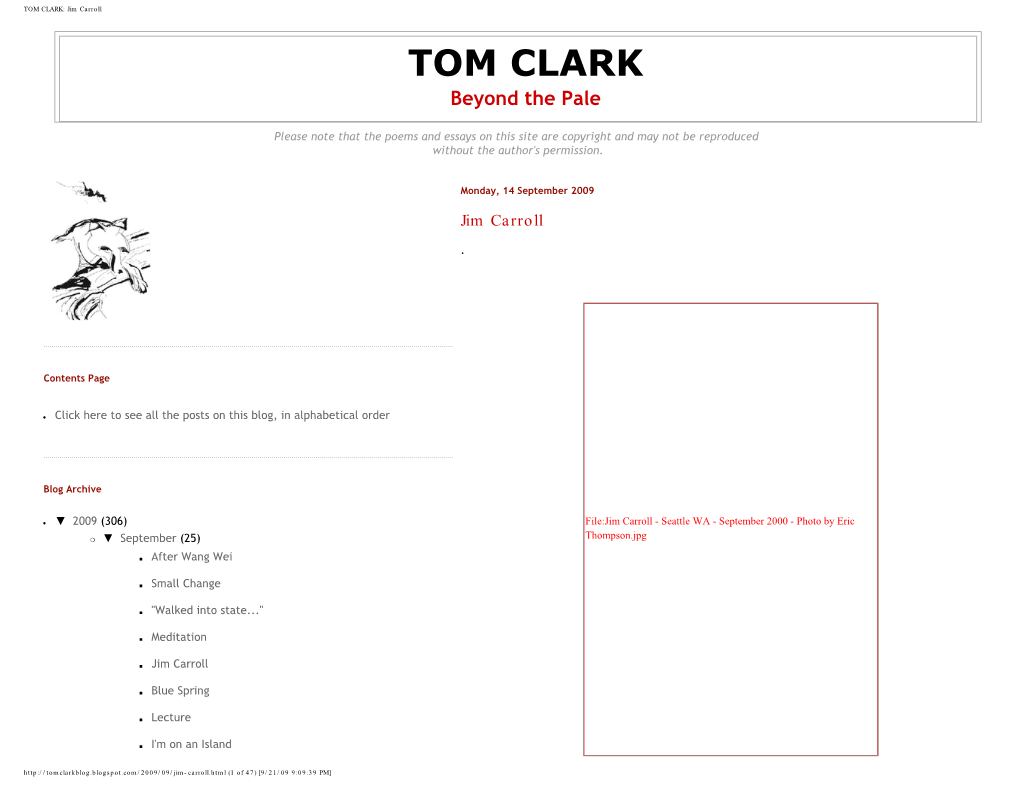 TOM CLARK: Jim Carroll TOM CLARK Beyond the Pale