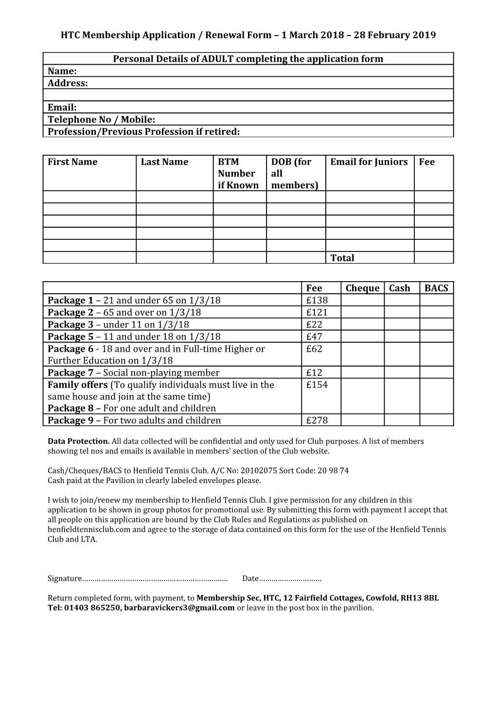 HTC Membership Application / Renewal Form 1 March 2018 28 February 2019