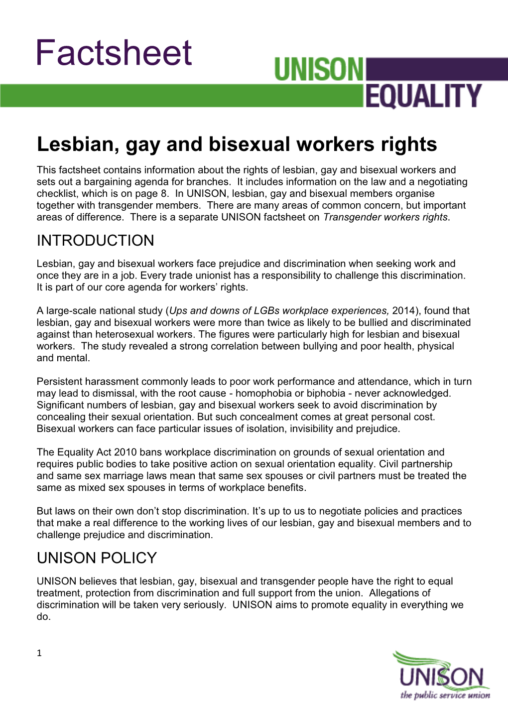 Lesbian, Gay and Bisexual Workers' Rights