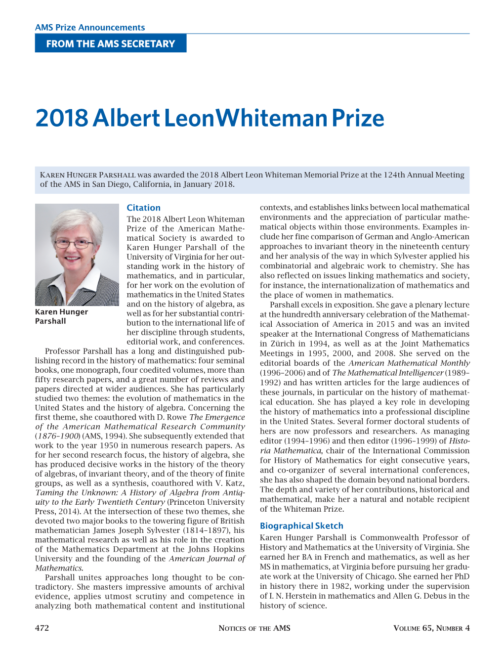 2018 Albert Leonwhiteman Prize