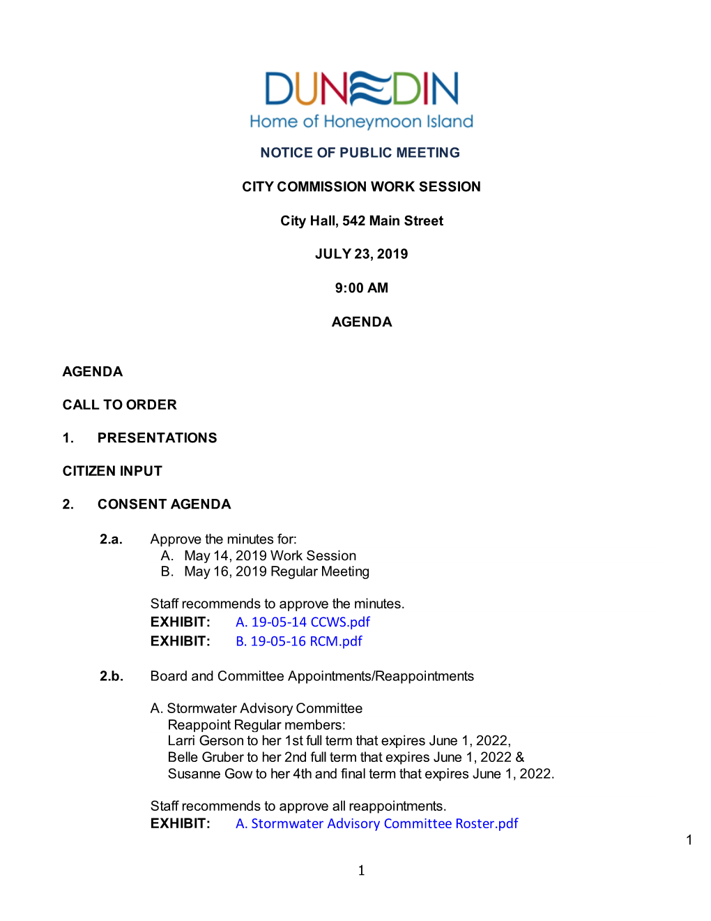 1 Notice of Public Meeting City Commission Work Session