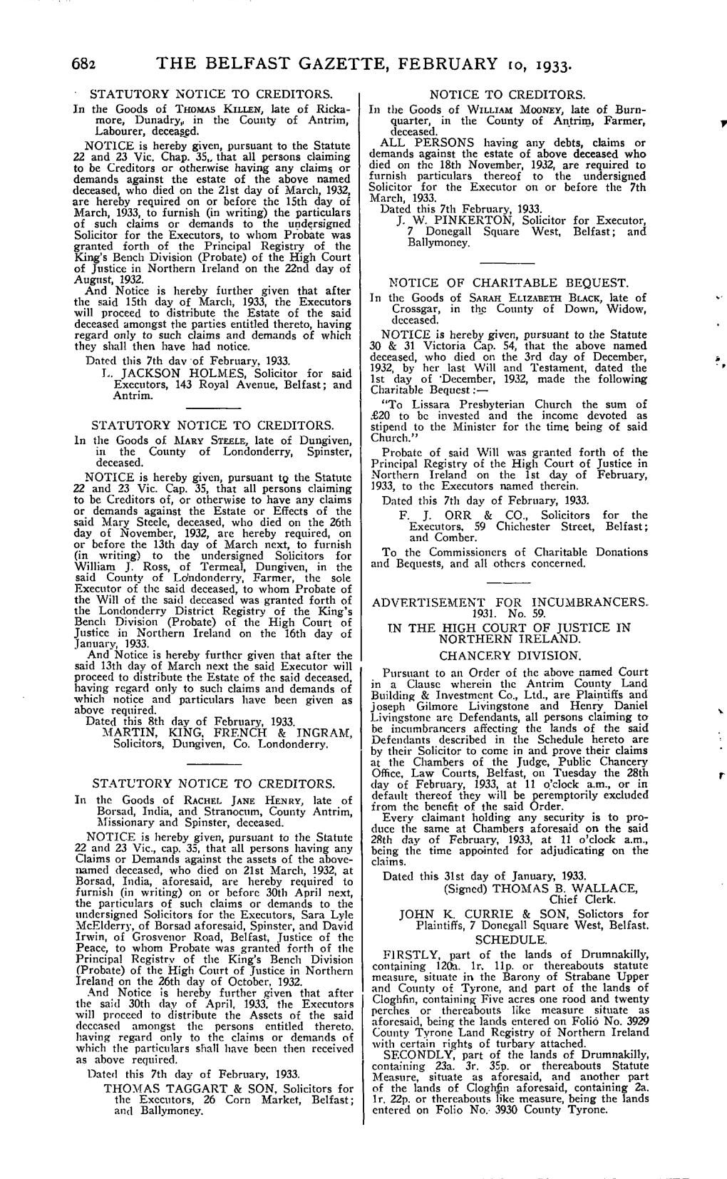 The Belfast Gazette, February 10, 1933