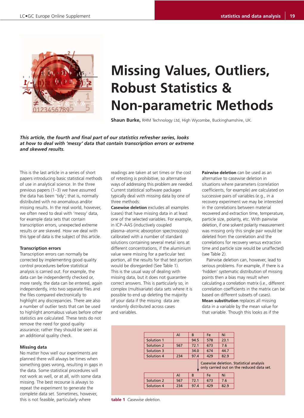 Missing Values, Outliers, Robust Statistics & Non-Parametric Methods
