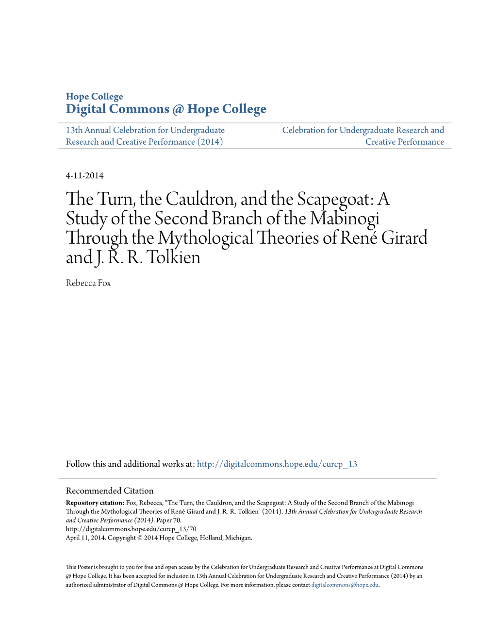 The Turn, the Cauldron, and the Scapegoat: a Study of the Second