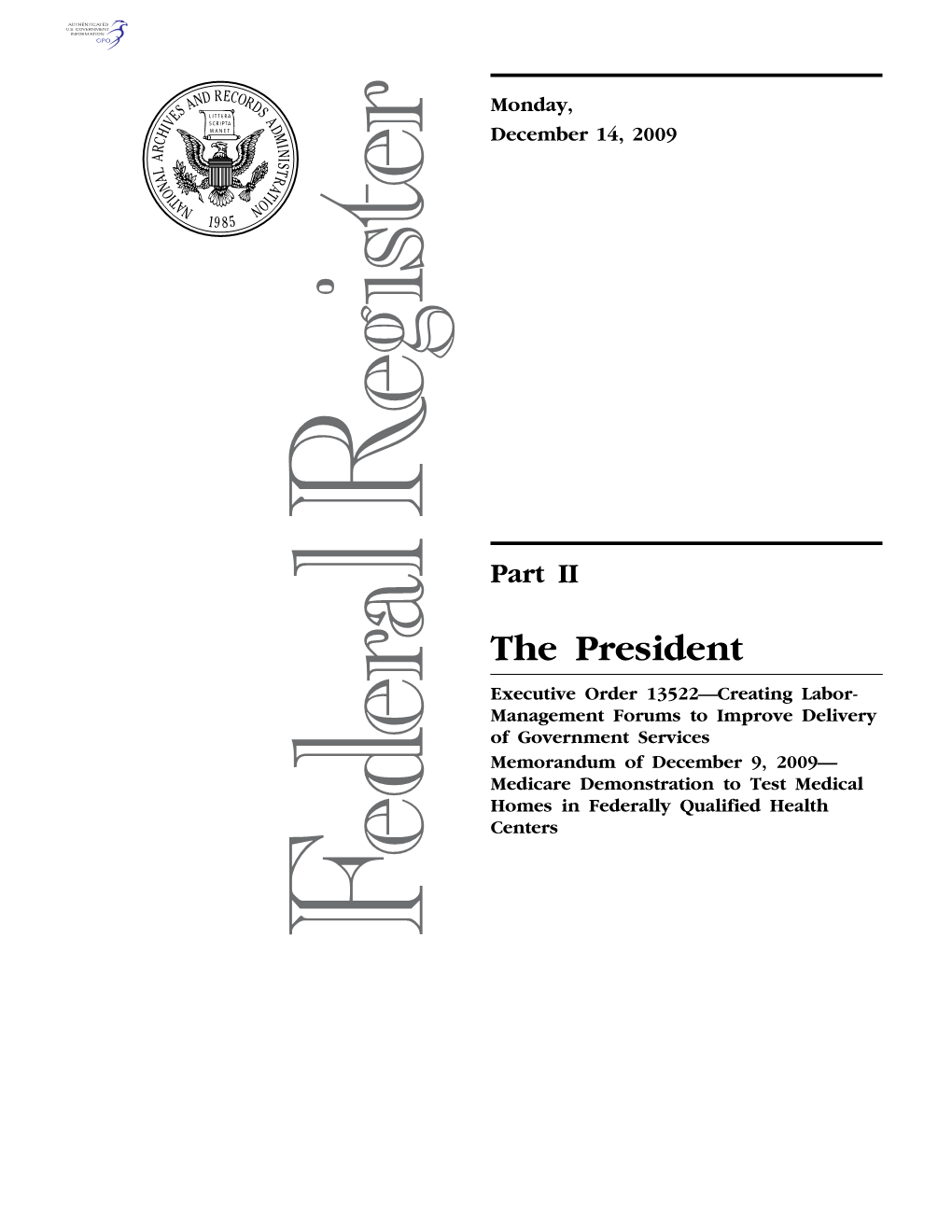 Executive Order 13522 of December 9, 2009