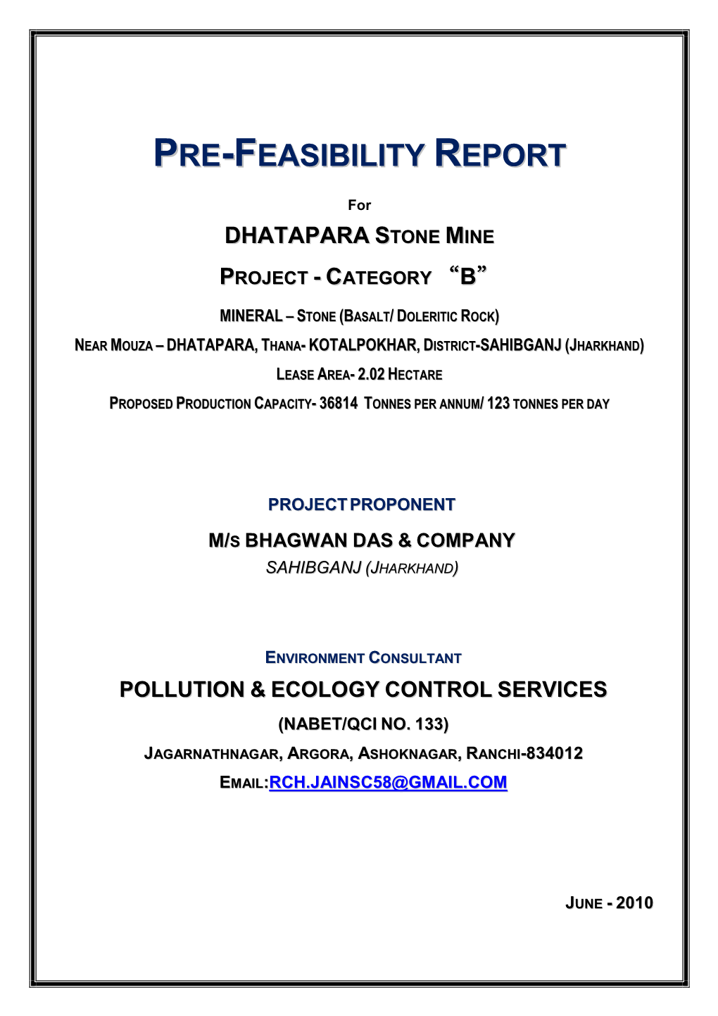 Pre-Feasibility Report