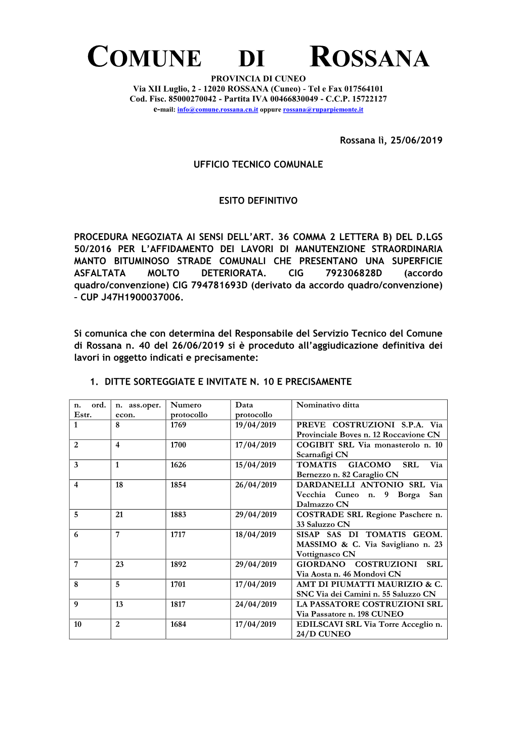 Avviso Aggiudicazione Definitiva Lavori