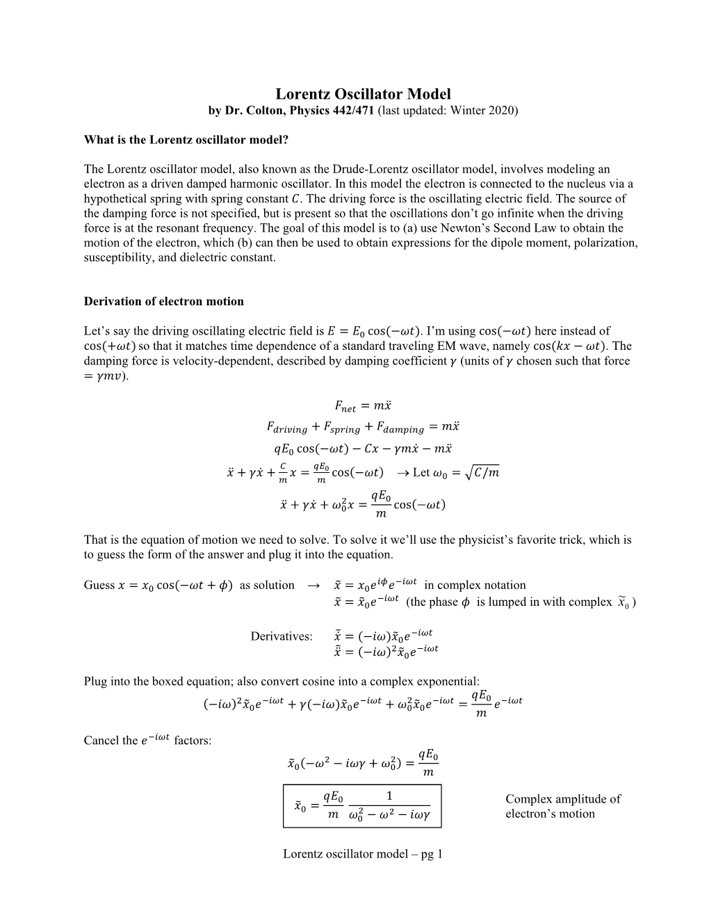 Lorentz Oscillator Model by Dr