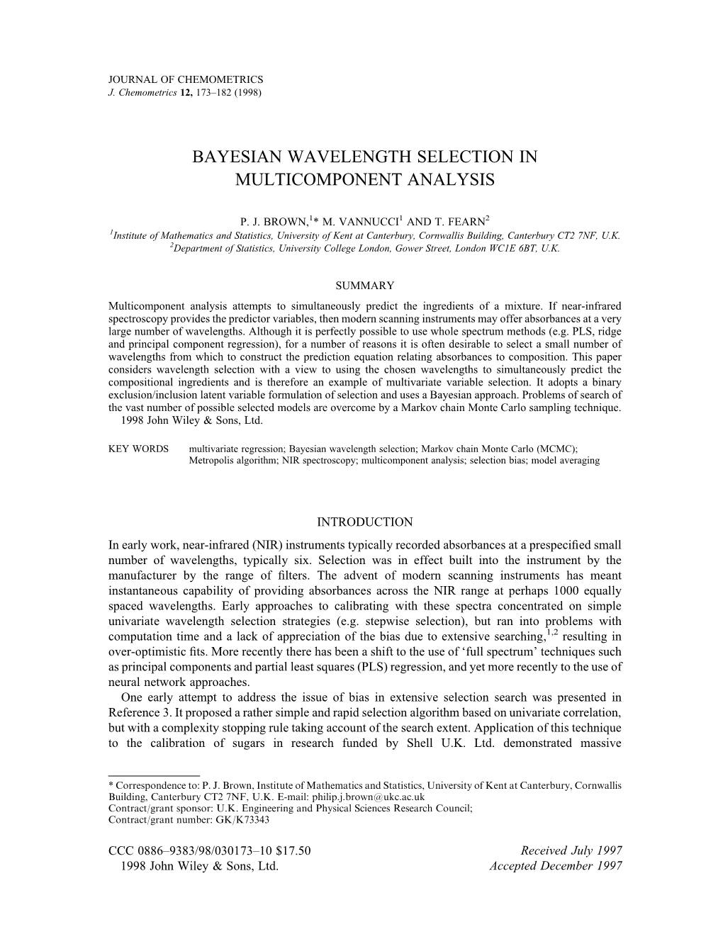 Bayesian Wavelength Selection in Multicomponent Analysis