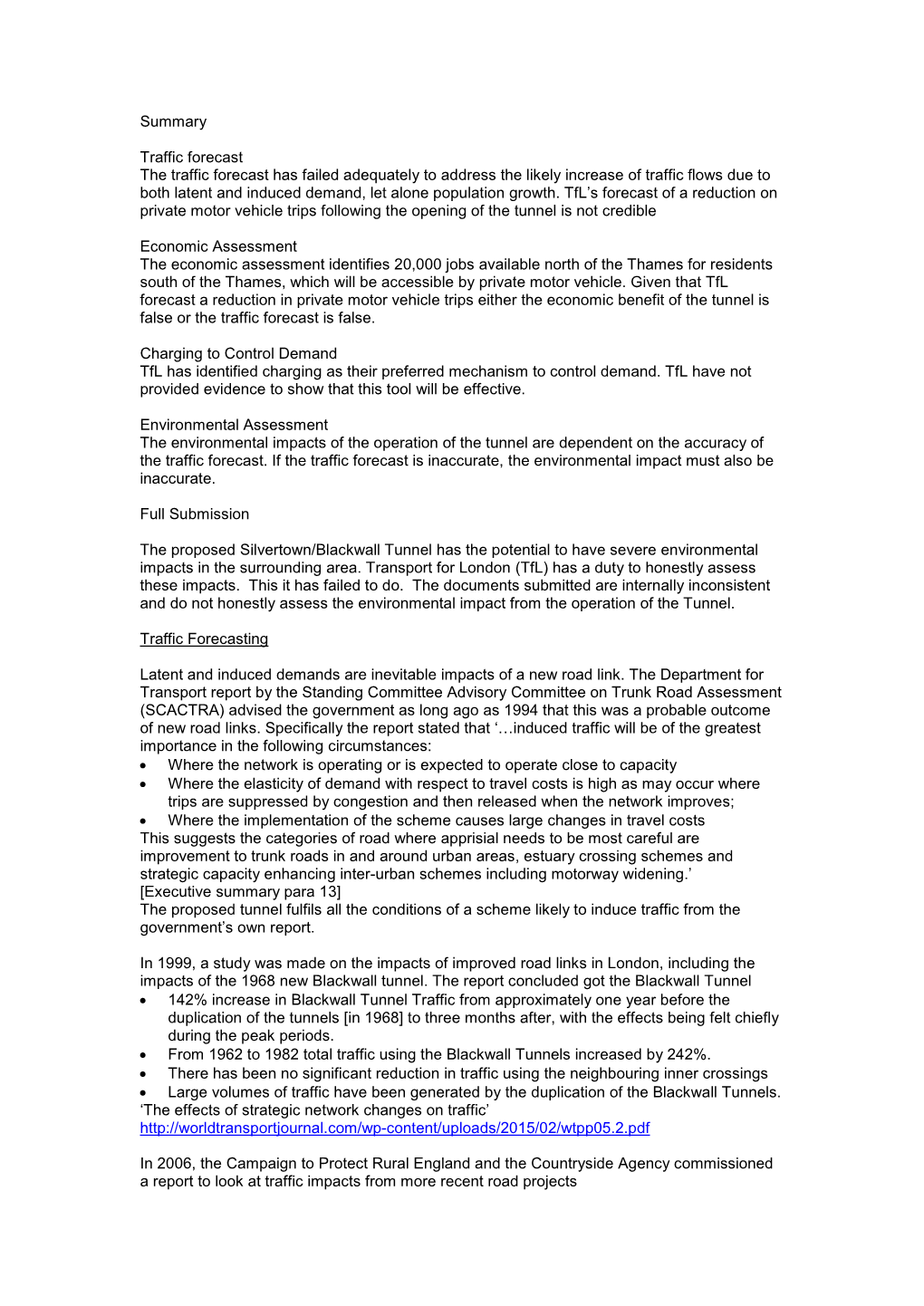 The Proposed Silvertown/Blackwall Tunnel Has the Potential to Have Severe Environmental Impacts in the Surrounding Area