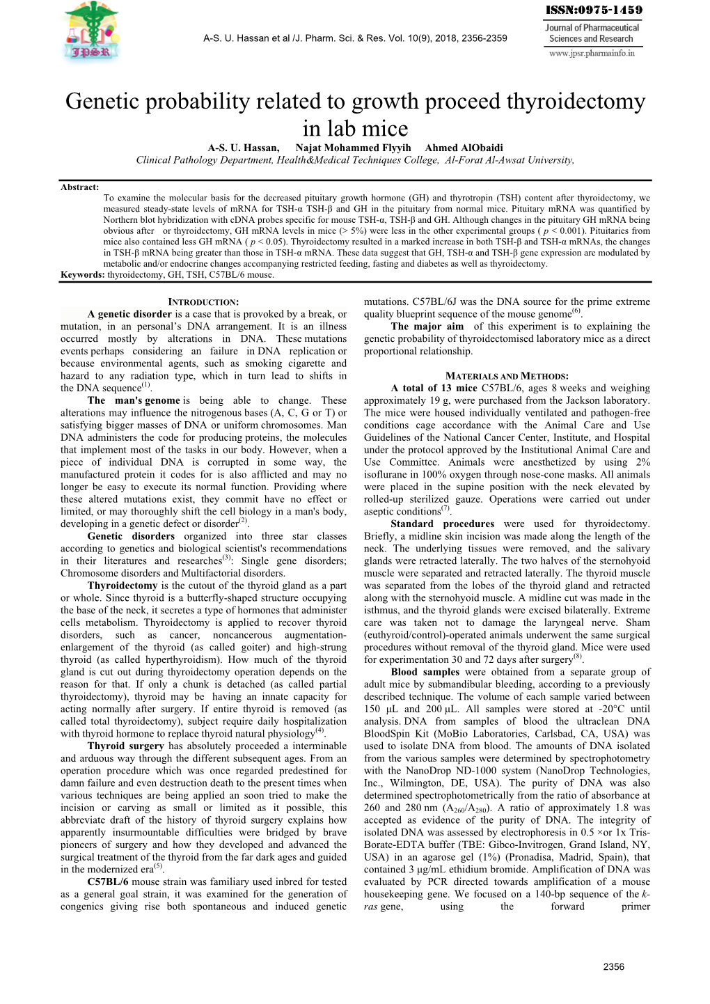 Genetic Probability Related to Growth Proceed Thyroidectomy in Lab Mice A-S