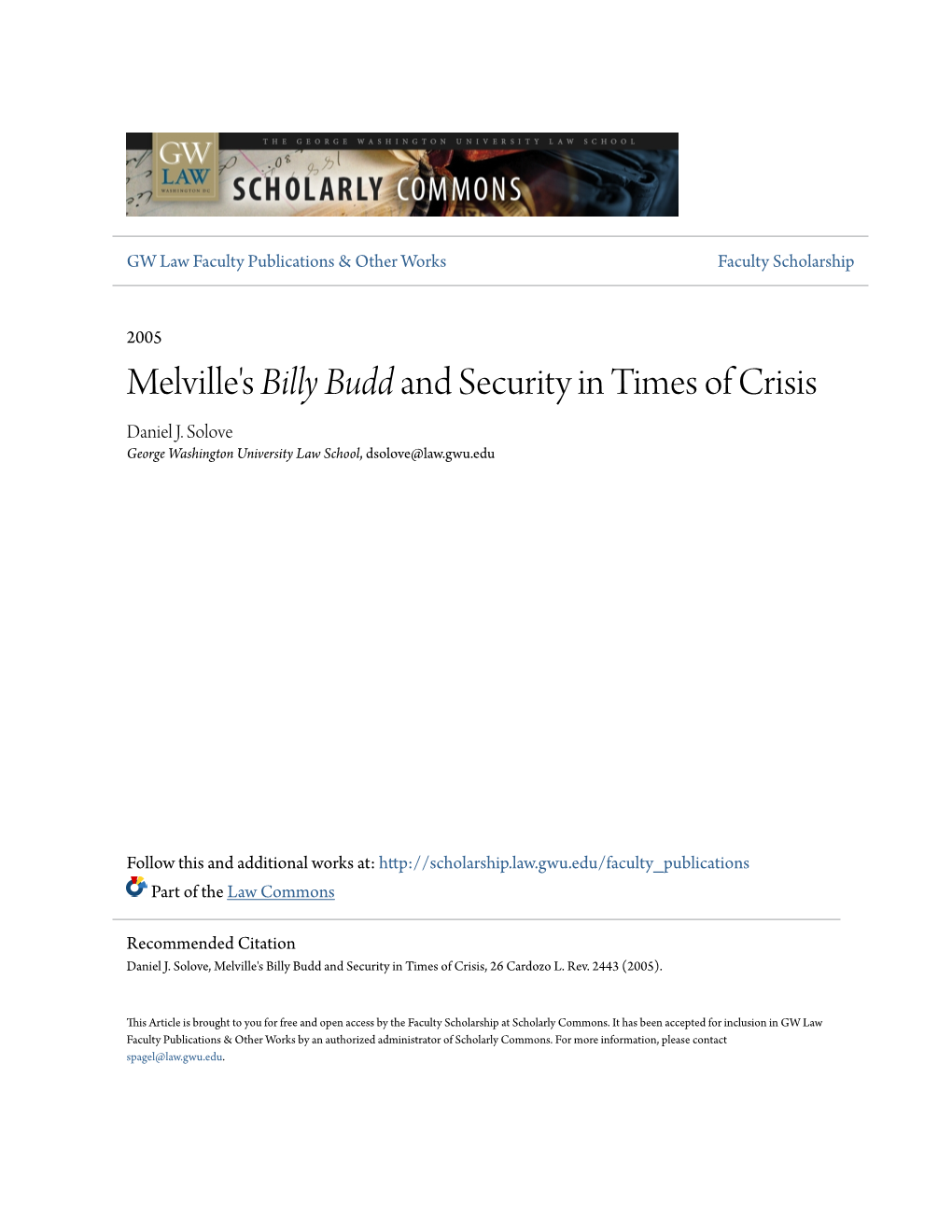 Melville's Billy Budd and Security in Times of Crisis Daniel J