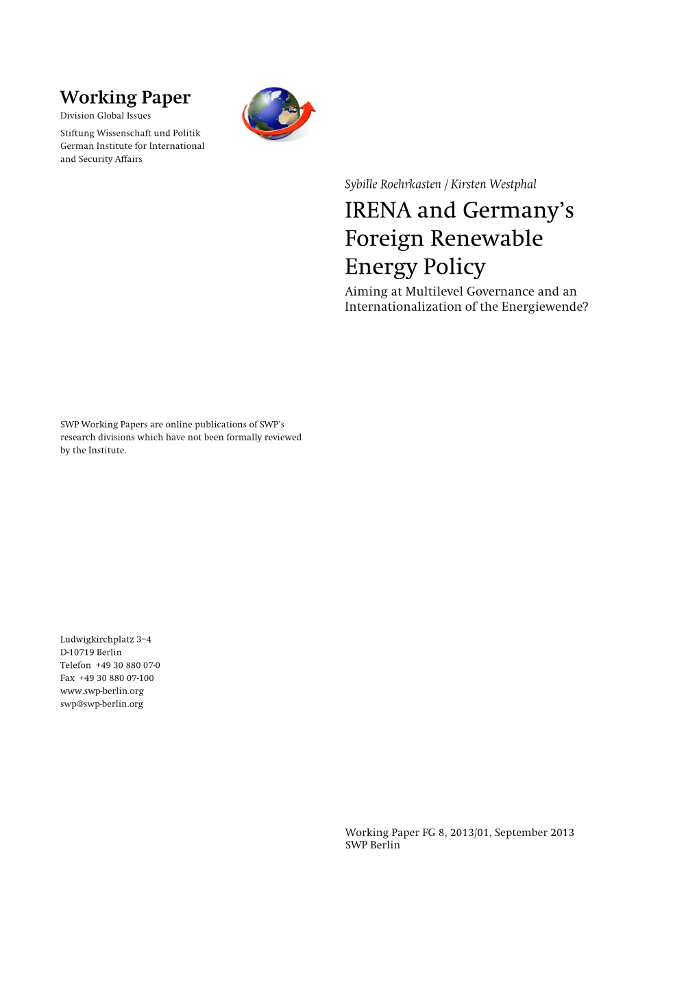 IRENA and Germany's Foreign Renewable Energy Policy