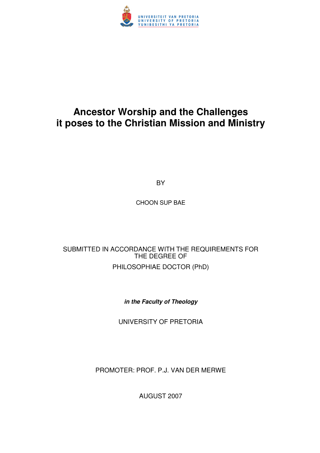 Ancestor Worship and the Challenges It Poses to the Christian Mission and Ministry