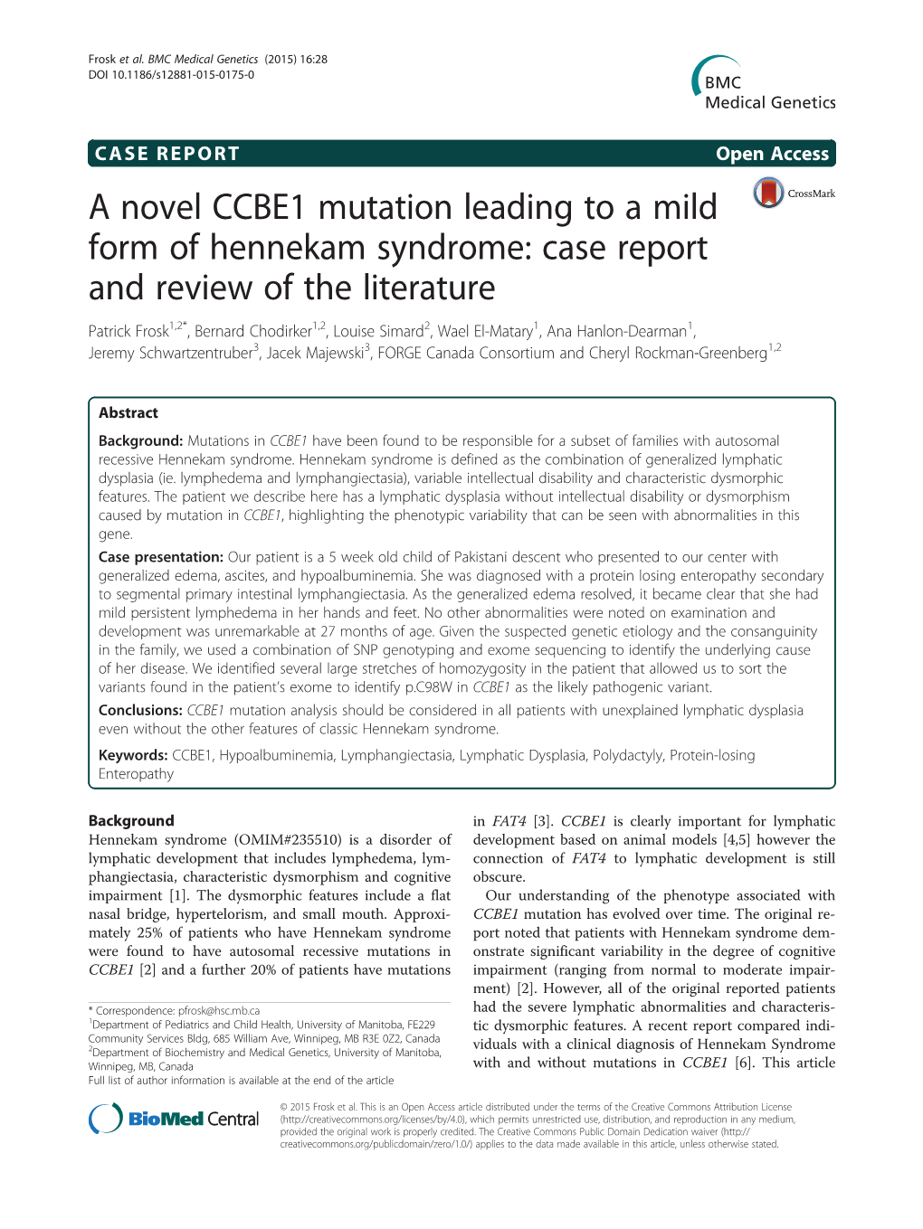 A Novel CCBE1 Mutation Leading to a Mild Form Of