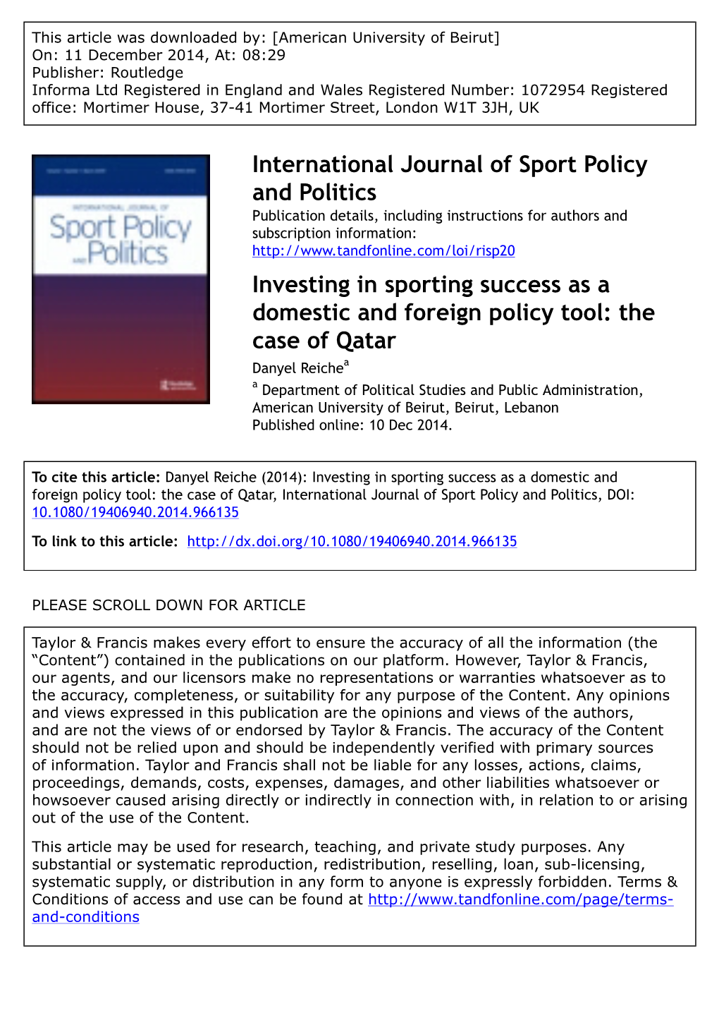 Investing in Sporting Success As a Domestic and Foreign Policy Tool: The