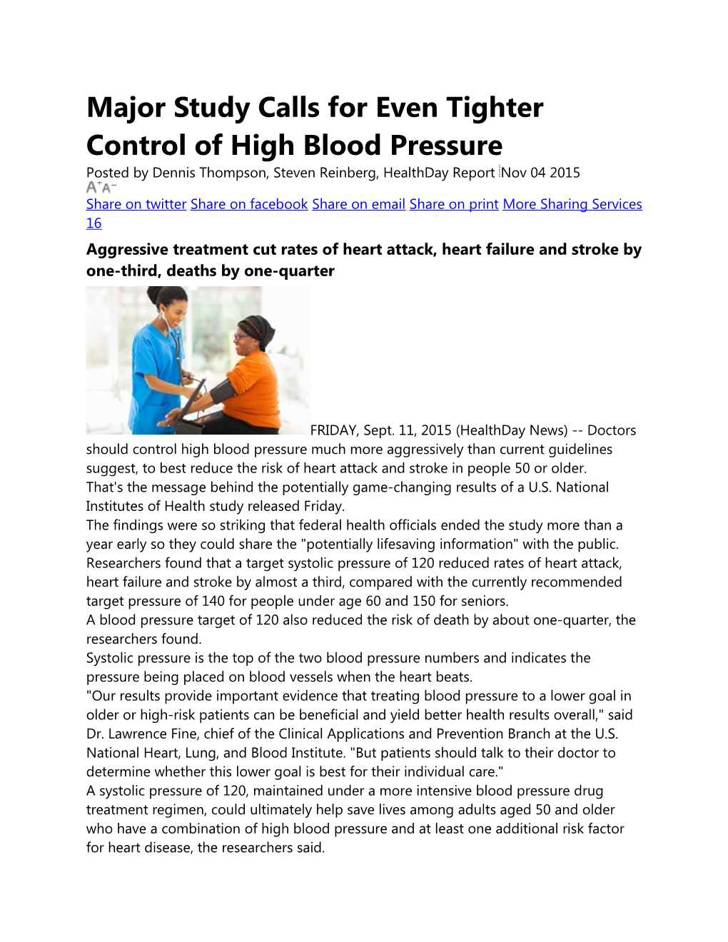 Major Study Calls for Even Tighter Control of High Blood Pressure