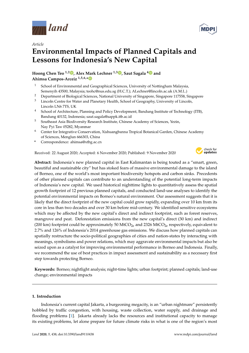 Environmental Impacts of Planned Capitals and Lessons for Indonesia’S New Capital