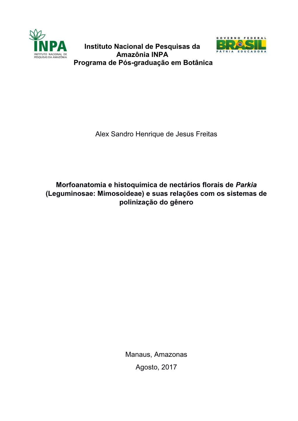 Instituto Nacional De Pesquisas Da Amazônia INPA Programa De Pós-Graduação Em Botânica