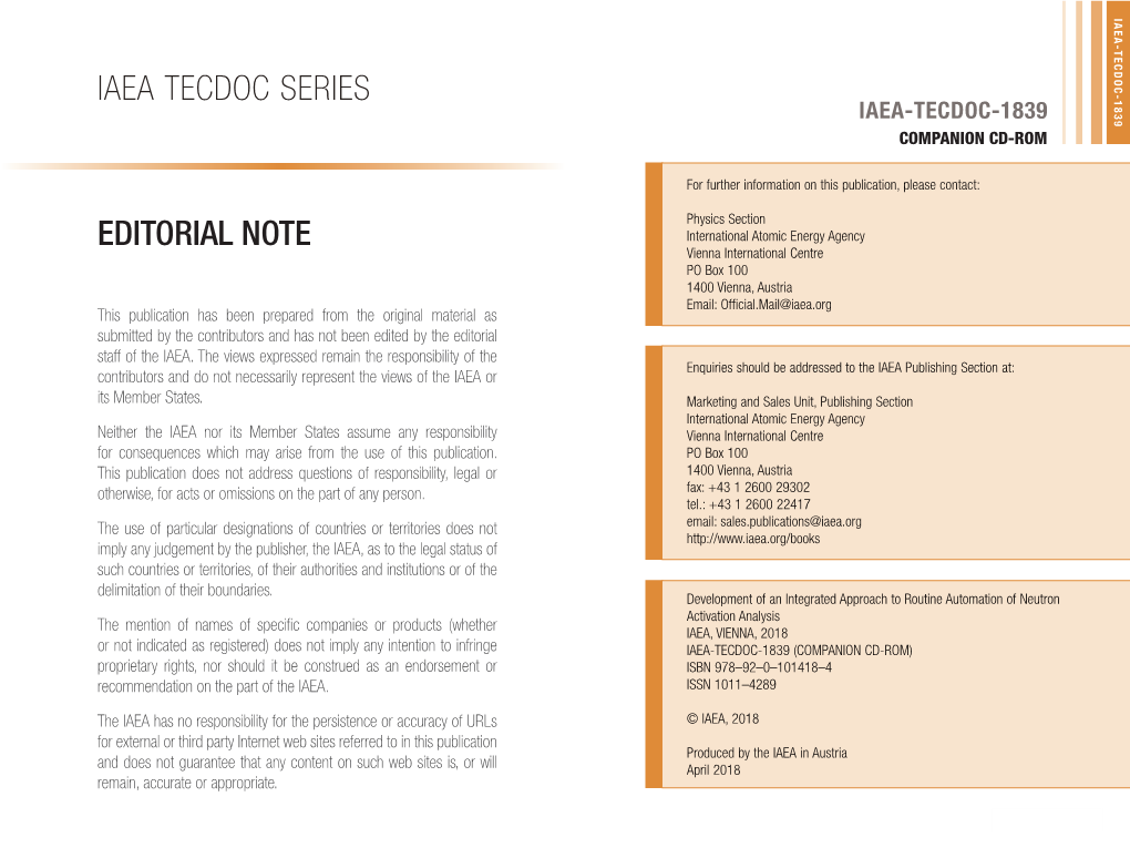 Editorial Note Iaea Tecdoc Series