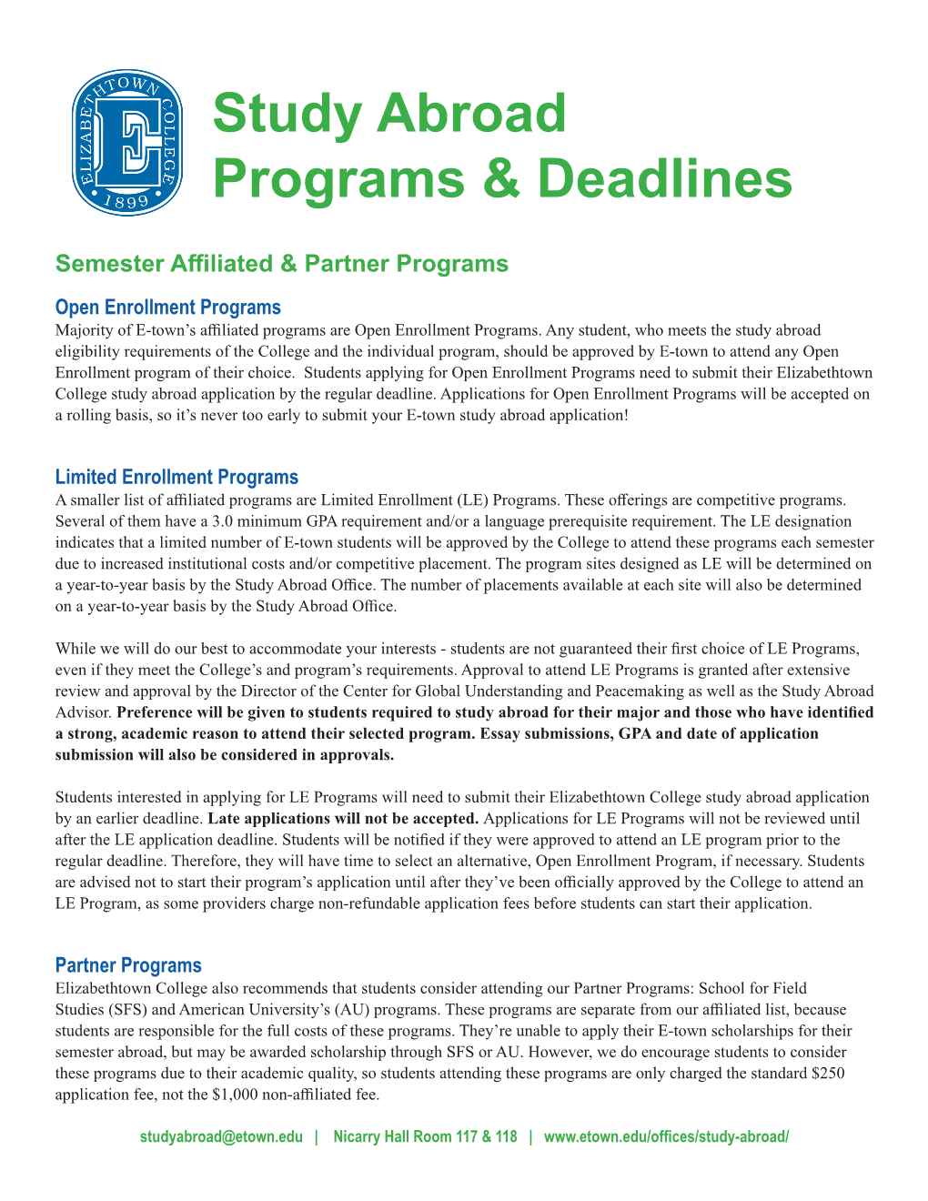 Study Abroad Programs & Deadlines