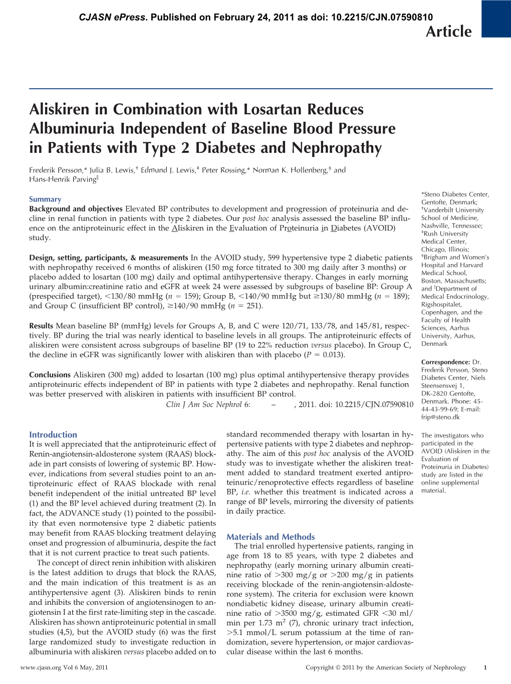 Aliskiren in Combination with Losartan Reduces Albuminuria Independent of Baseline Blood Pressure in Patients with Type 2 Diabetes and Nephropathy