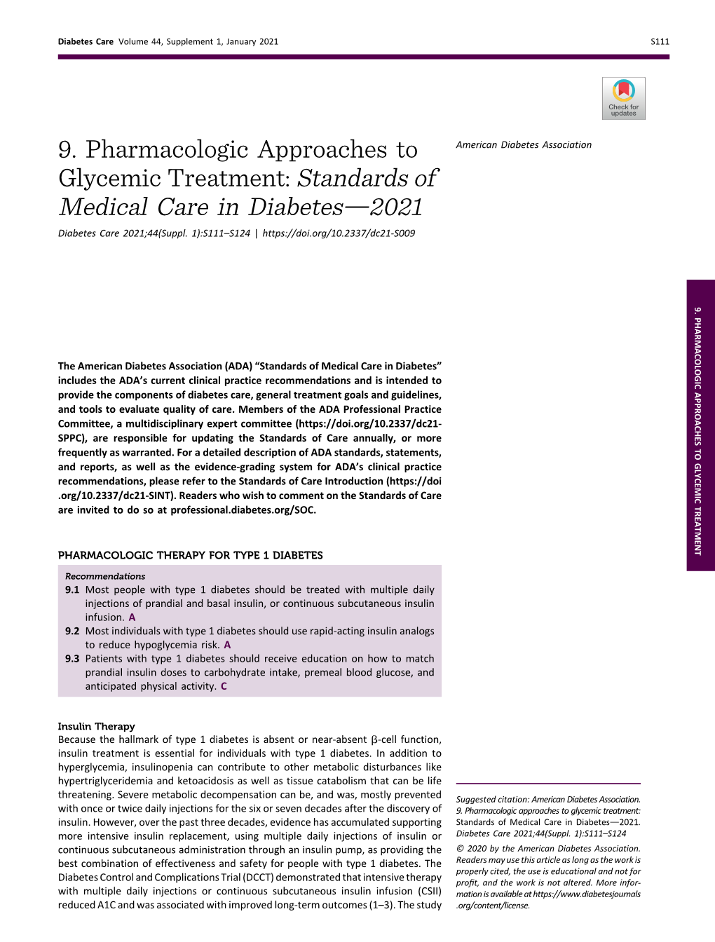 9. Pharmacologic Approaches to Glycemic Treatment: Standards of Medical Care in Diabetes—2021