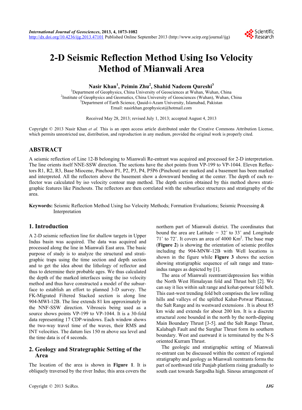 2-D Seismic Reflection Method Using Iso Velocity Method of Mianwali Area